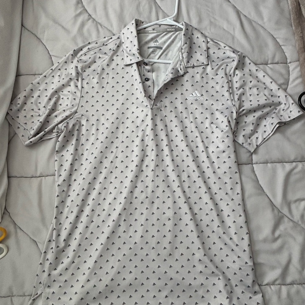 adidas Men’s Light Gray Polo with Micro Triangle Print
